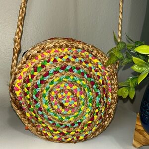 Shiraleah Jute Colorful Woven Round Bag